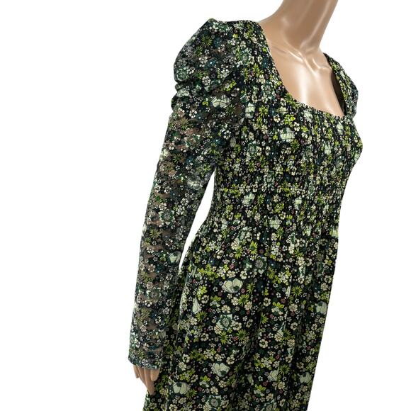 Scotch & Soda Green Floral Printed Lace Sleeved Midi Dress - Picture 6 of 12